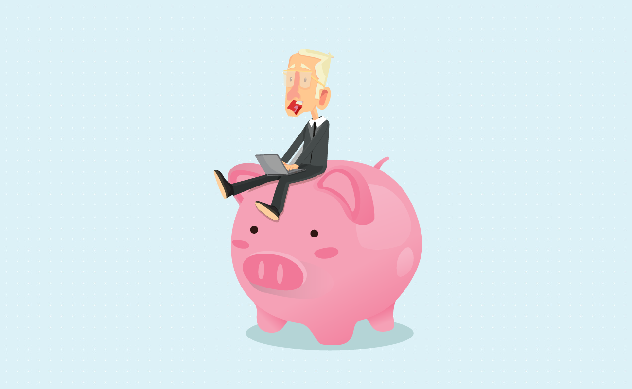 Businessman sitting on a piggy bank