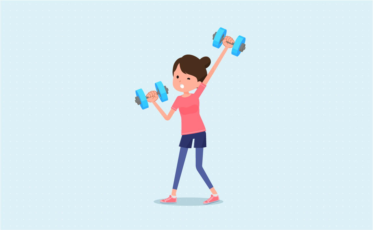 Girl exercising carrying weights.