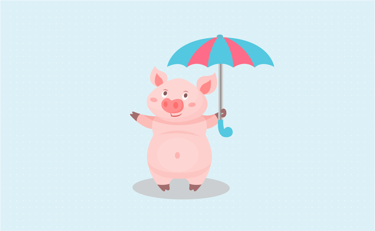 Pig under an umbrella.