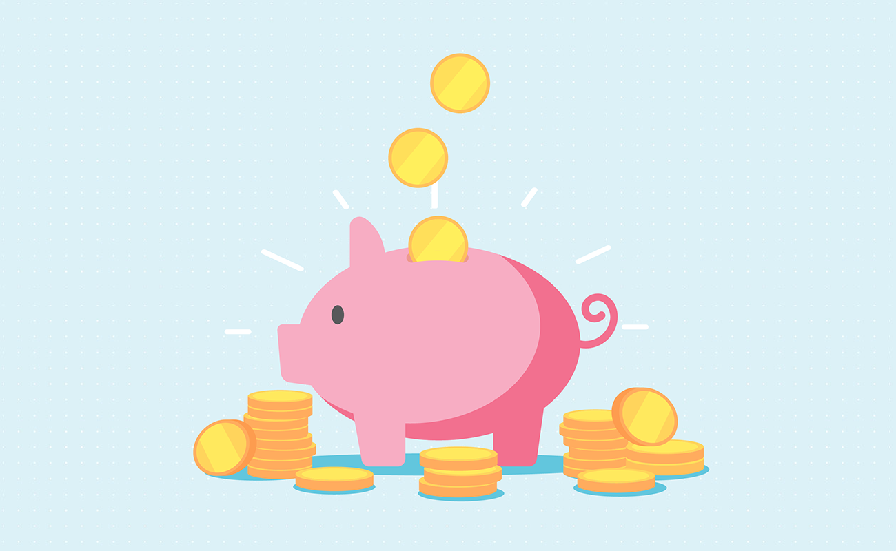 Putting coin in a piggy bank
