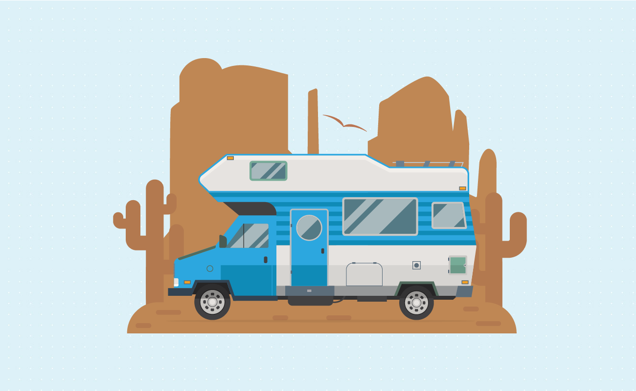 Illustration of an RV Driving Through the Canyons.