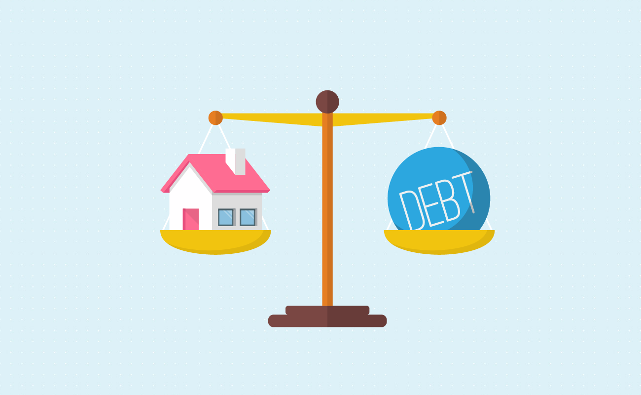 Scale between house and debt.