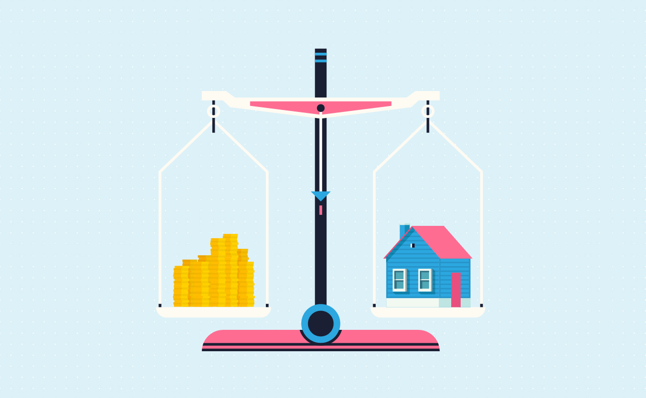 A scale between house and money