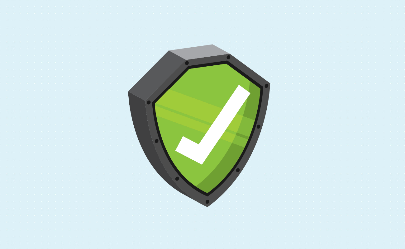 Shield with green checkmark.