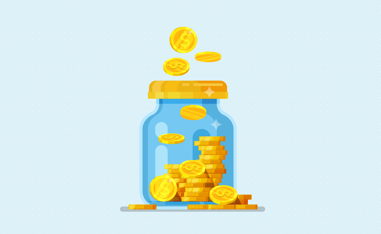 Stacks of coin in a jar.