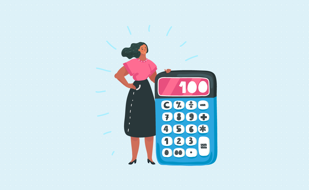 Woman beside a calculator.