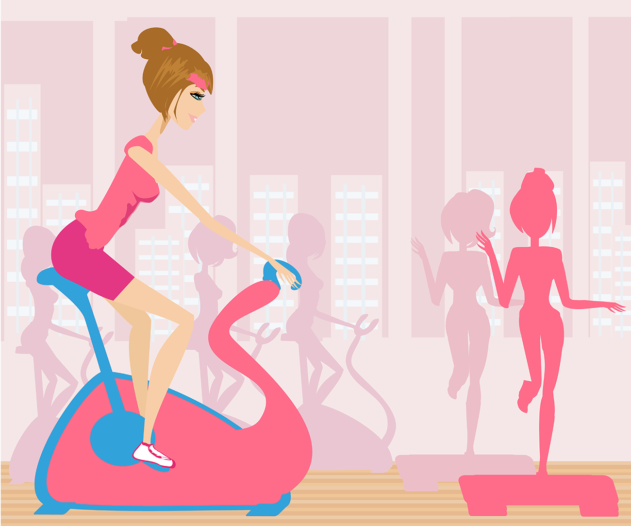 Woman Spinning in a Gym.